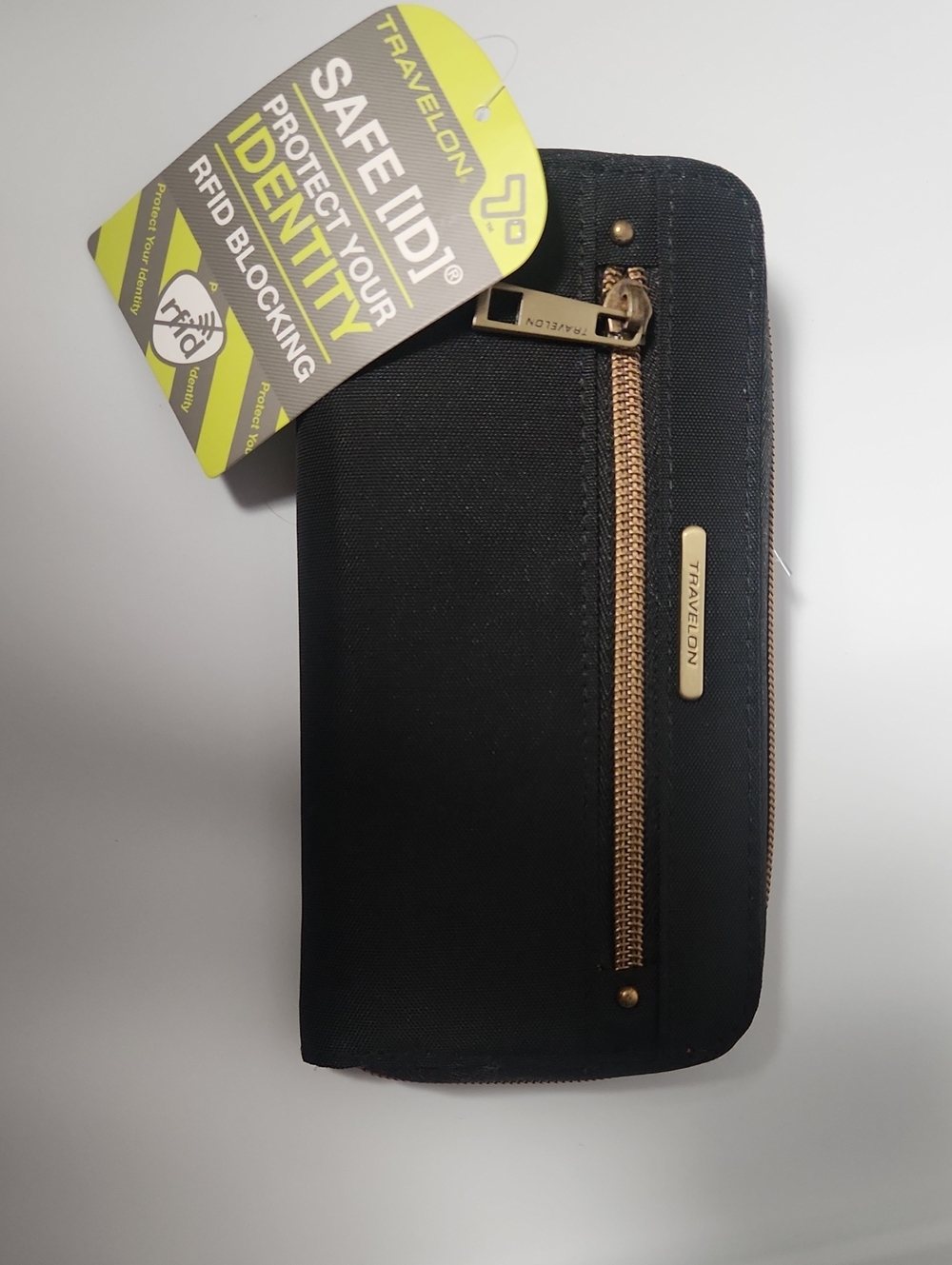 Travelon Black RFID Blocking Travel Wallet with Gold Accents